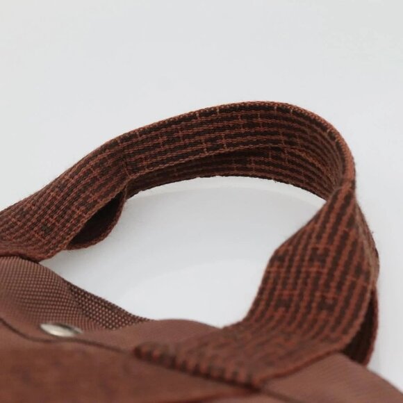 HERMES Her Line MM Tote Bag Canvas Brown Silver Auth bs28518 - Picture 9 of 16